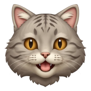 A high-resolution photo-realistic digital illustration of a solid grey tabby cat, eyes closed, head titled up yawning sticker