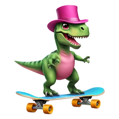 Dinosaur on skateboard with pink top hat sticker