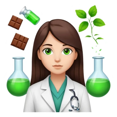 a girl of European appearance with chocolate straight hair and green eyes, she works as a psychologist sticker