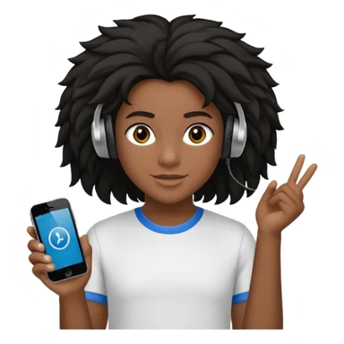 Faça um adolescente de cabelo cacheado   Preto médio sorrindo, com um aparelho dental e fones de ouvido Bluetooth com um moletom branco sticker