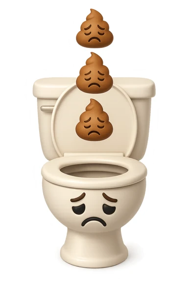 EMOJI STILE IPHONE 3D DI un water con palline di cacca tristi che cadono dall'alto verticalmente, iperrealistico 4k sticker