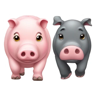 pig and hippo walking together sticker