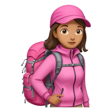 woman wearing pink clothes with hiking backpack sticker