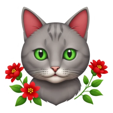Male cat holding red flowers sticker