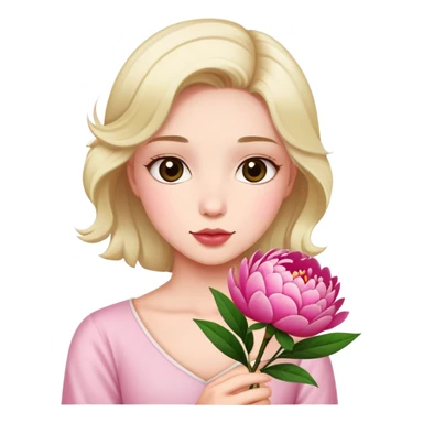 Upper body photo of a beautiful girl holding a peony flower sticker