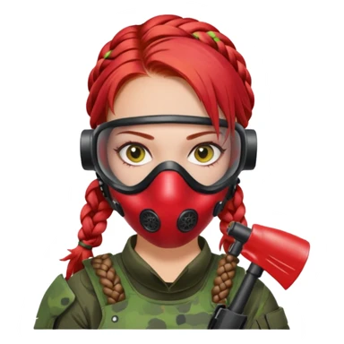 paintball player face girl braided red hair sticker