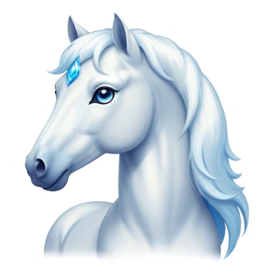 Cinematic Elegant White Horse Portrait Emoji, Head held high with a serene, graceful gaze, showcasing a magnificent pure white fur with a radiant shimmer, flowing mane and tail, and luminous blue eyes that exude beauty and grace, Simplified yet majestically refined features, highly detailed, glowing with a soft, ethereal light, high shine, poised and breathtaking, stylized with an air of pure elegance, capturing the essence of a stunning and graceful steed, so beautiful it feels like it could gallop out of the screen with effortless charm! sticker