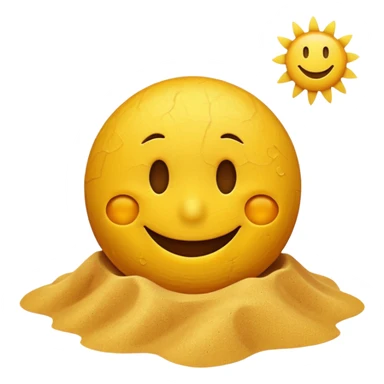 A smiley face positioned behind a brown beach emoji sticker