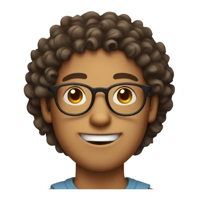 guy with round face and round glasses, curly hair and brown eyes, smiley  sticker
