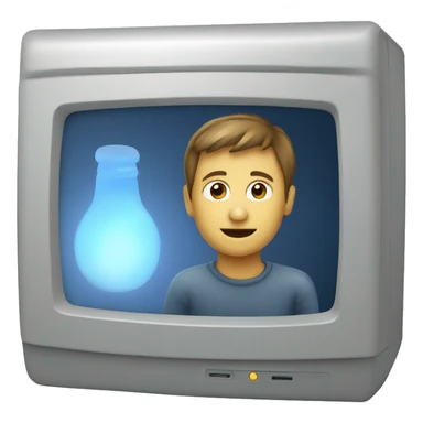 A person looking at a glowing computer screen sticker