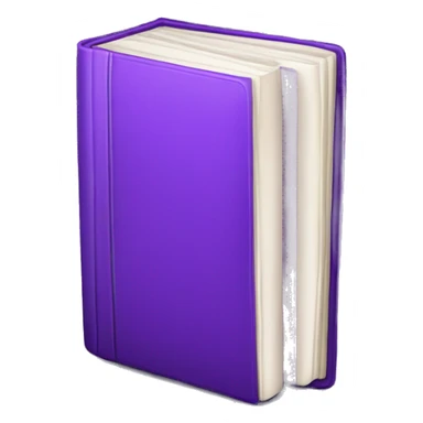 Closed book with purple cover, white pages, black spine (standing upright) sticker