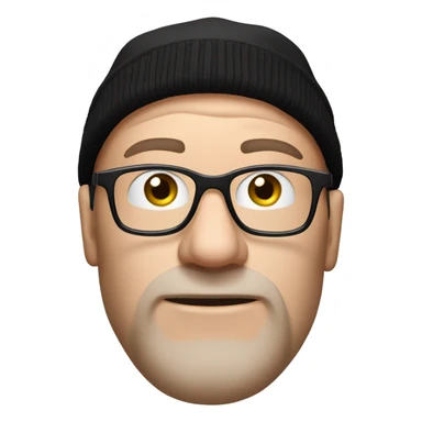 a white-skinned man in a black winter hat, two horns grow from his forehead, he wears glasses and a red Manchester United T-shirt sticker