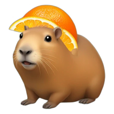 Capybara with an orange on head sticker