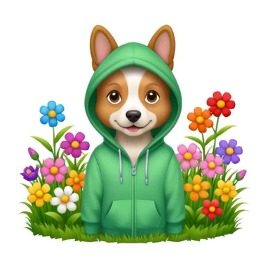dog in a hoodie, garden background sticker