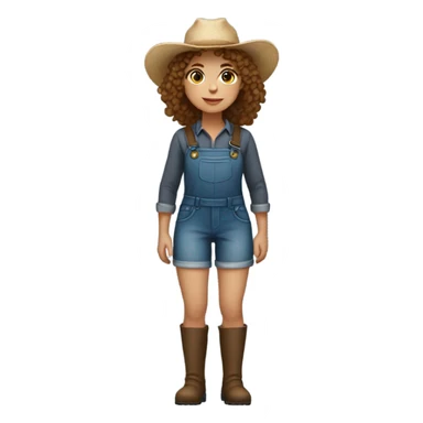 full body farmer girl standing, LIGHT skin, brown curly hair, holding carrors sticker