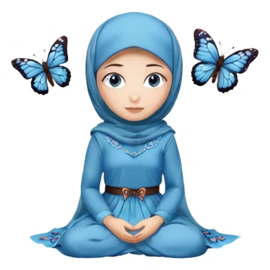 Turkish beautiful finish Konya girl blue eyes with hijab and butterfly dress on the floor  sticker