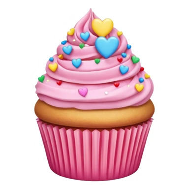 pink and rainbow cupcakes, pink hearts, rainbow sticker