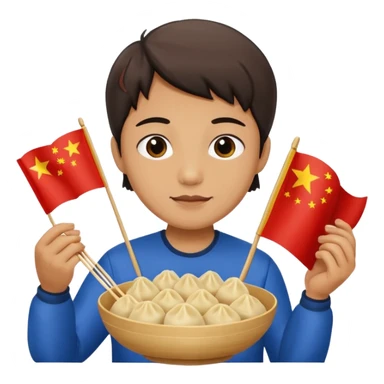 person holding chinese flag and eating dumplings sticker