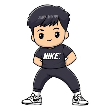 chico moreno cartoon with eyebrow-length bangs, wearing a black Nike t-shirt, black Nike pants lowered, white Dior sneakers, urban flow sticker