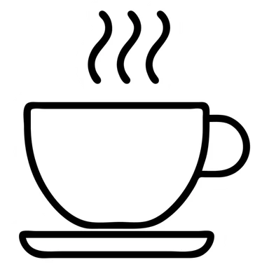 steaming coffee cup, outlined icon, monochrome, no fill, simple and recognizable sticker