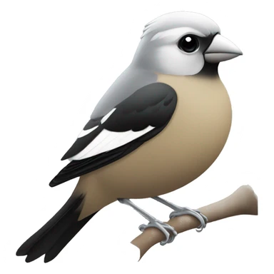 Finch, black back, white chest with 2 black bands, silver beak, silver feet, black eyes sticker