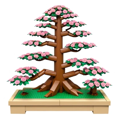 Wide Three tiered Lego bonsai planters stand, shelving nine maple specimens and several smaller azaleas, frame made of oaken palette wood  sticker
