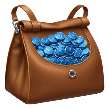 blue coins inside a brown leather bag  sticker