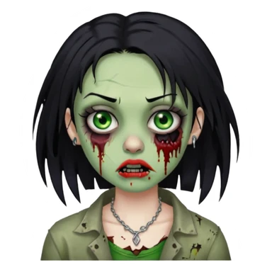 quero que me faça igual a anterior, como um zumbi, porém, a menina deverá ter cabelos pretos e olhos verdes, e um piercing na sobrancelha e um na boca sticker
