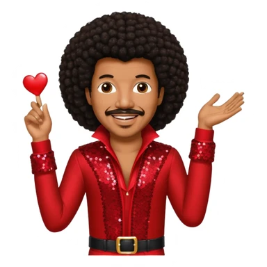 Lionel Richie with long dark brown afro hair, red sequin outfit  sticker