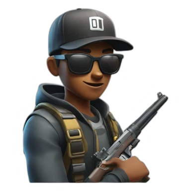 Boy with sunglasses and cap in fortnite with gun sticker