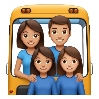 Two girls and one boy all brunette on a bus, show the whole bus sticker