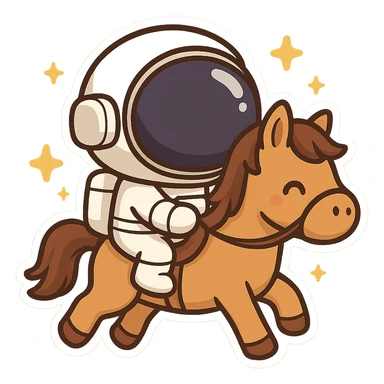 astronaut on horseback with stars in background sticker