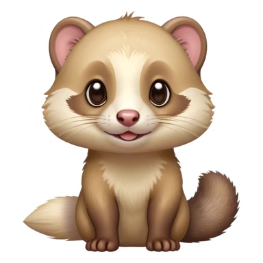 Cinematic Cute Ferret Portrait Emoji, Head tilted playfully, with an elongated, flexible body and a characteristically curious expression, featuring a short, pointed snout, bright, sparkling eyes, and soft fur in warm brown and cream tones, Simplified yet irresistibly adorable features, highly detailed, glowing with a warm, friendly glow, high shine, affectionate and lively, stylized with a touch of whimsical mischief, soft glowing outline, capturing the essence of a fun-loving and mischievous ferret that feels like it could scamper straight into your heart! sticker