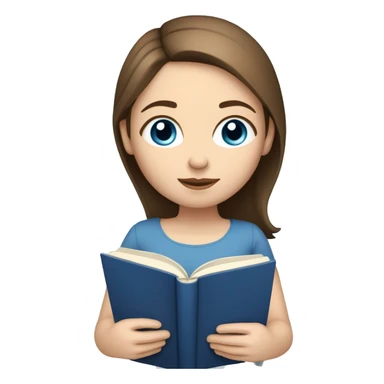 Girl with straight chin length brown hair and pale skin tone and blue eyes reading a book  sticker