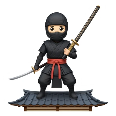 A ninja wielding a samurai sword stands on the roof of a Japanese house. sticker