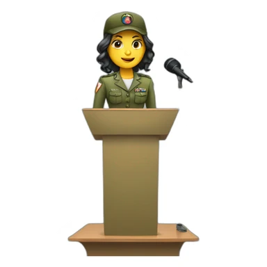 Army speaker girl with a microphone standing on a podium  sticker