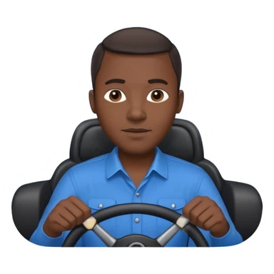 ["Black male driver, wearing a blue shirt, hands on steering wheel."] sticker