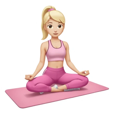 A blonde white Pilates girl in light pink clothes with fitness mat sticker