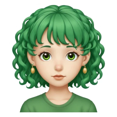 green curly  haired with hair bangs big head accessory big nose mid size ear young piercing  sticker