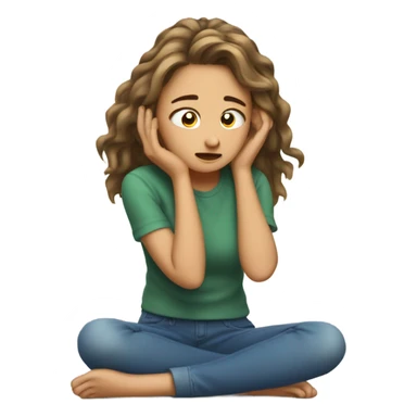 girl on ground hands in hair visible frustration from side view  sticker