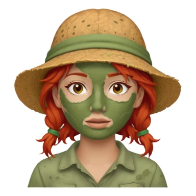 messy green full face clay mask and tourist hat red hair  sticker