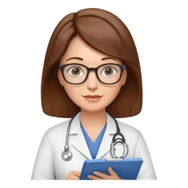 A female doctor in her 50s with brown hair reviewing a medical chart. sticker