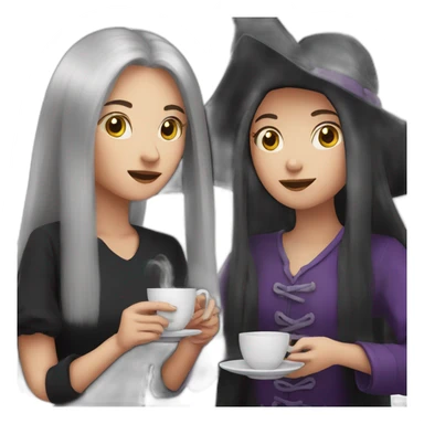 Witch with her bestie drinking tea sticker