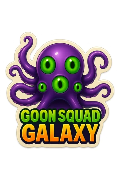 The card back for the card game "Goon Squad Galaxy". make it weird.  sticker
