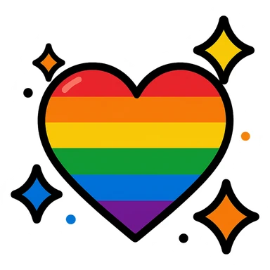 a rainbow heart with sparkles, vibrant cartoon style, celebrating Pride Month sticker