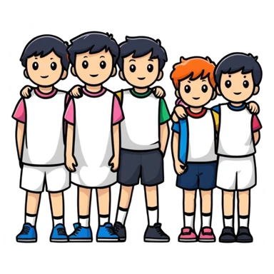 Seven boys and three girls standing together as a group sticker