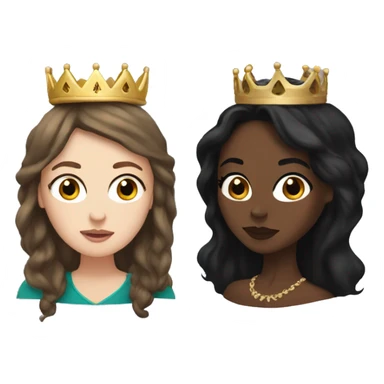 White woman with long brown hair and black woman with long black hair wearing crowns sticker