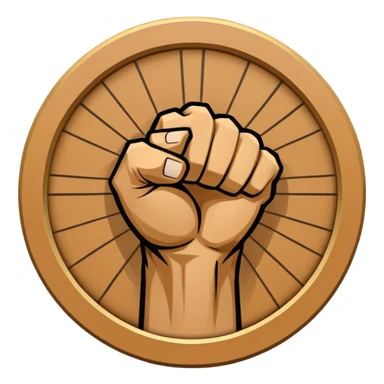 Round emblem symbolizing martial arts with a bold fist facing forward in the center. The fist is surrounded by dynamic lines representing movement and power. The design conveys strength, focus, and precision, with a minimalist background emphasizing the combat spirit. Transparent background. sticker