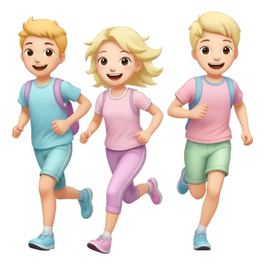children in pastel clothes run and laugh sticker
