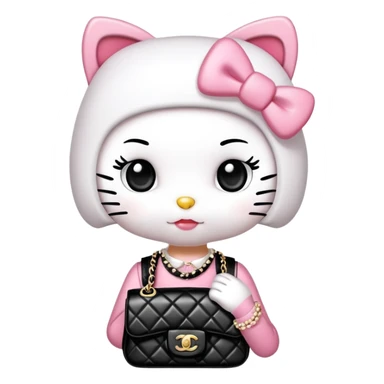 Hello Kitty wears in Chanel with a black bag Timeles sticker